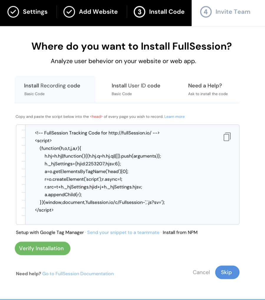install code for fullsession