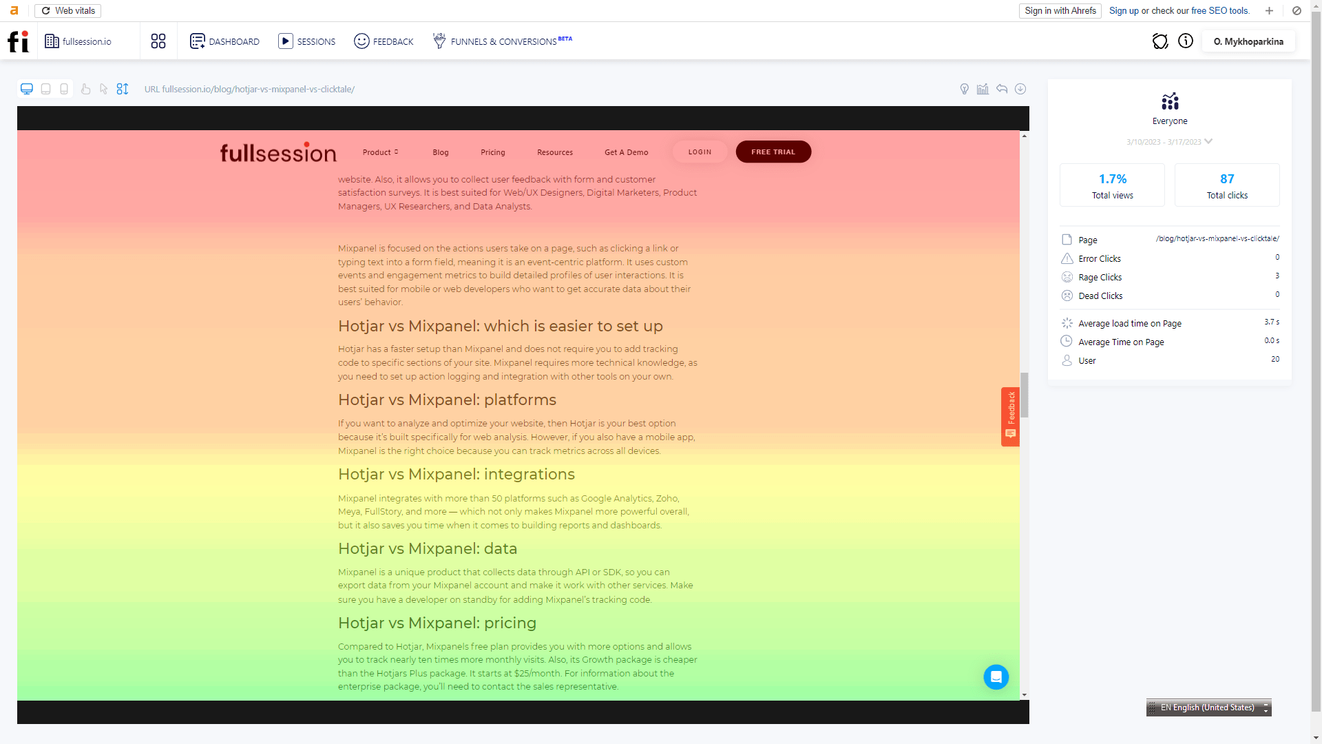 fullsession page with heatmap colors
